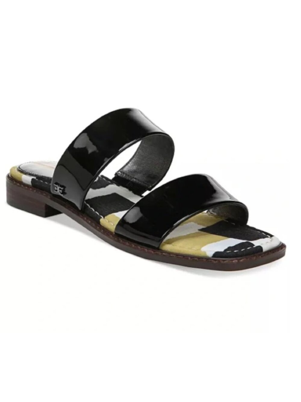 Sam Edelman Women's Haydee Strappy Slide Sandals Stylish Black Leather Patent